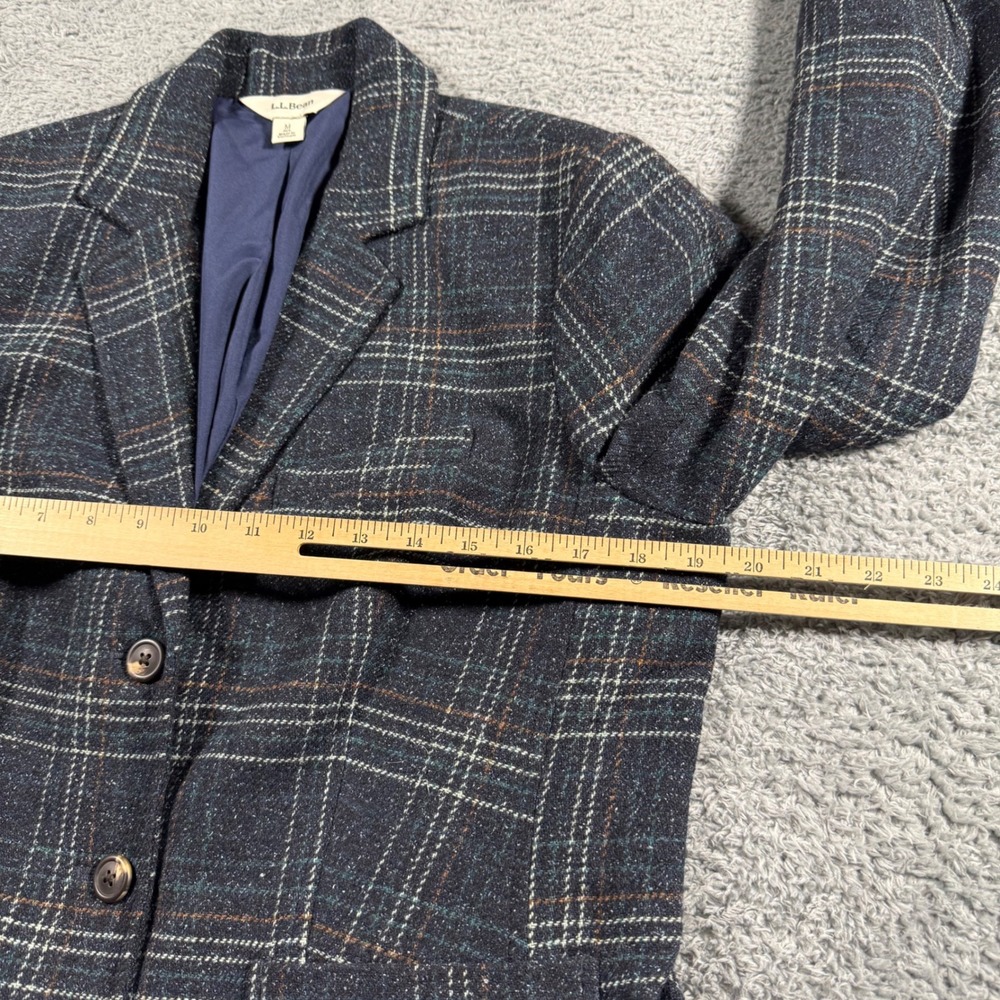 LLBean Women Windowpane Plaid Blazer Jacket Wool‎ Silk Front Pockets Size Medium - Picture 9 of 10